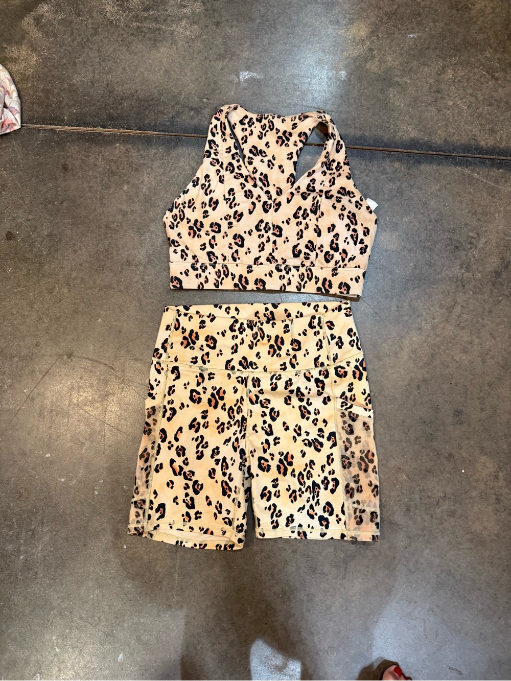 Aerie Leopard Print High-Rise Women’s Bike Shorts and Sports bra set size large